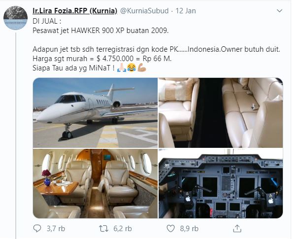 Pesawat jet Hawker 900 XP Buatan Tahun 2009 Dijual Rp66 Miliar, Siapa Minat?