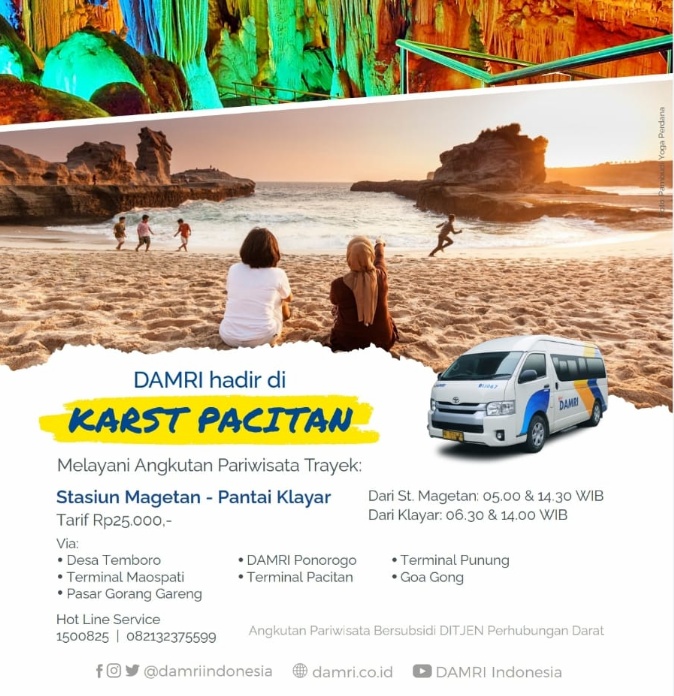 Didanai Ditjen Hubdat, DAMRI Operasikan Bus di KSPN Pacitan