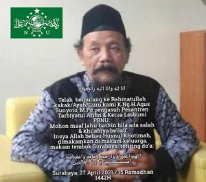 Ketua Lesbumi PBNU Agus Sunyoto Meninggal Dunia