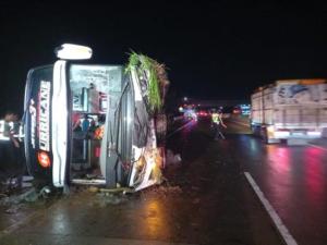 Bus PO Haryanto Terguling di Tol Semarang-Batang, 3 Tewas dan 20 Luka-Luka